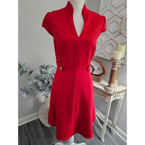 Alex Marie Dresses & Skirts - Alex Marie Cherry Red Stand Collar Knee Length A-Line Dress Size 10